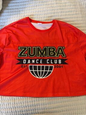 Zumba Fitness Bright Red Dance Club Mesh Tee with Black & Yellow Logo